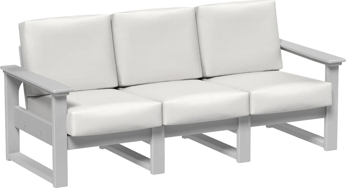 This image shows the deep seating sofa on a white background. The frames are dove gray and the cushions are canvas.