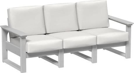 This image shows the deep seating sofa on a white background. The frames are dove gray and the cushions are canvas.