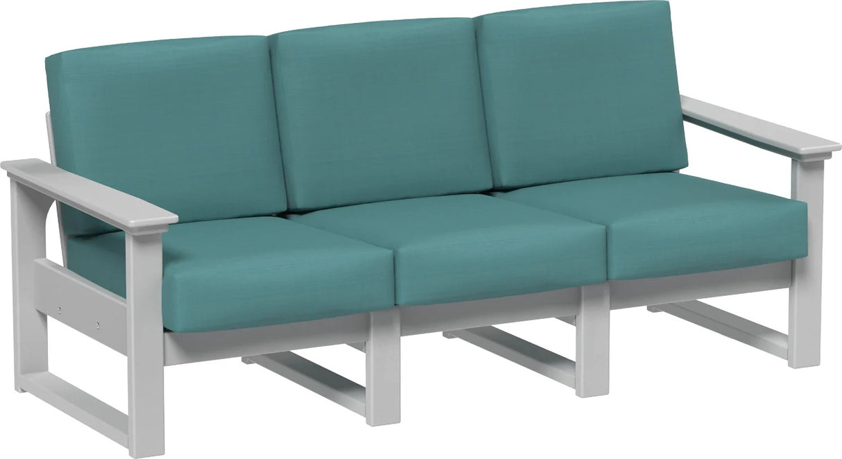 This image shows the deep seating sofa on a white background. The frames are dove gray and the cushions are cast breeze.