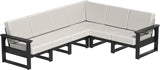 This image shows the deep seating sectional on a white background. The frames are black and the cushions are canvas.