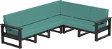 This image shows the deep seating sectional on a white background. The frames are black and the cushions are cast breeze.