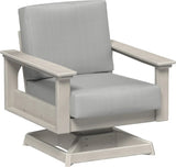 This image shows the deep seating swivel rocker chair on a white background. The frames are birch and the cushions are spectrum dove.