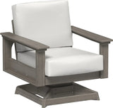 This image shows the deep seating swivel rocker chair on a white background. The frames are coastal gray and the cushions are canvas.
