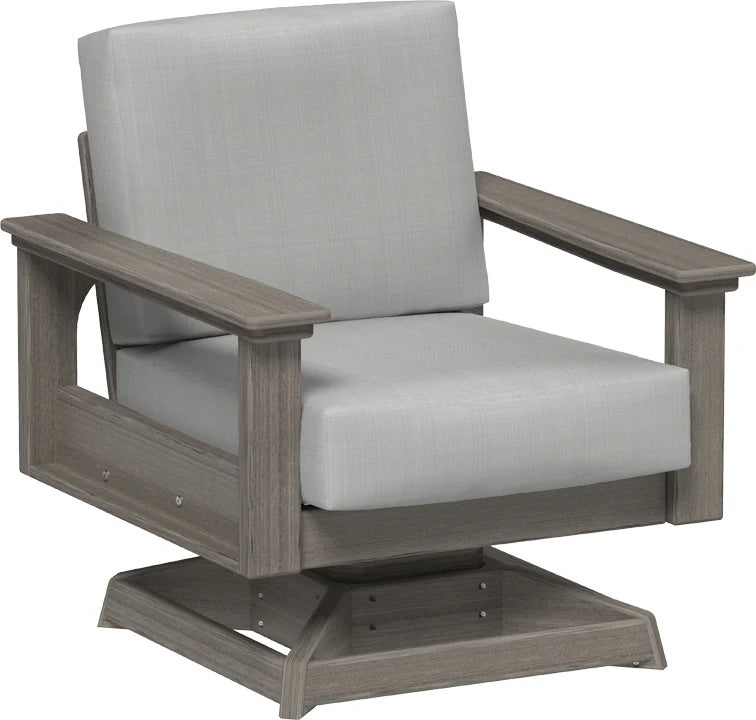 This image shows the deep seating swivel rocker chair on a white background. The frames are coastal gray and the cushions are spectrum dove.