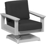 This image shows the deep seating swivel rocker chair on a white background. The frames are dove gray and the cushions are spectrum carbon.