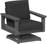 This image shows the deep seating swivel rocker chair on a white background. The frames are slate and the cushions are spectrum carbon.