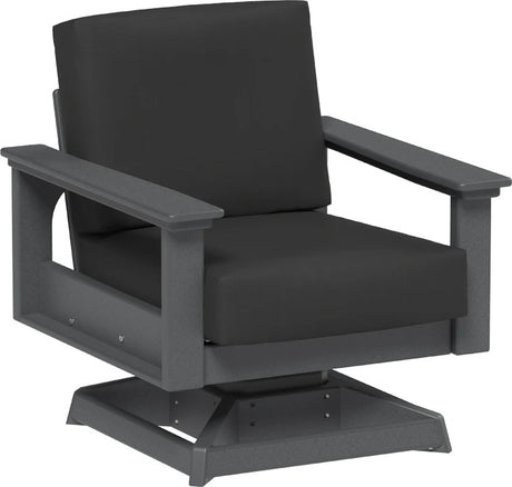 This image shows the deep seating swivel rocker chair on a white background. The frames are slate and the cushions are spectrum carbon.