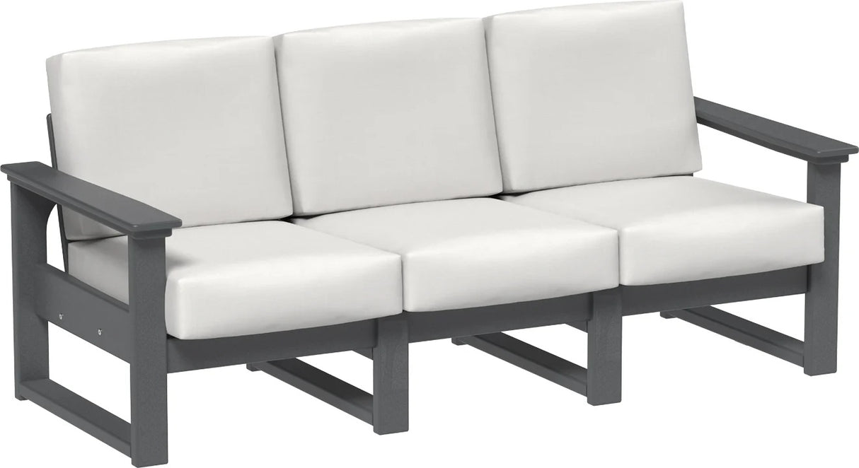 This image shows the deep seating sofa on a white background. The frames are slate and the cushions are canvas.