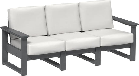 This image shows the deep seating sofa on a white background. The frames are slate and the cushions are canvas.