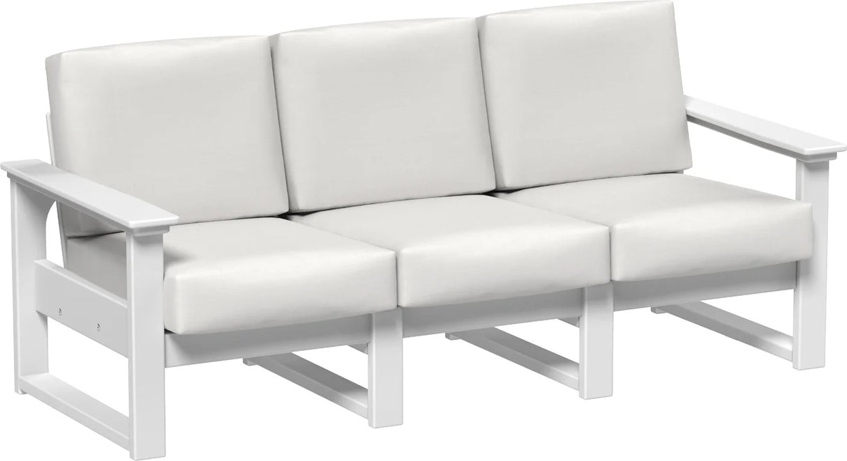 This image shows the deep seating sofa on a white background. The frames are white and the cushions are canvas.