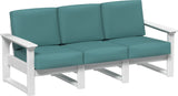 This image shows the deep seating sofa on a white background. The frames are white and the cushions are cast breeze.