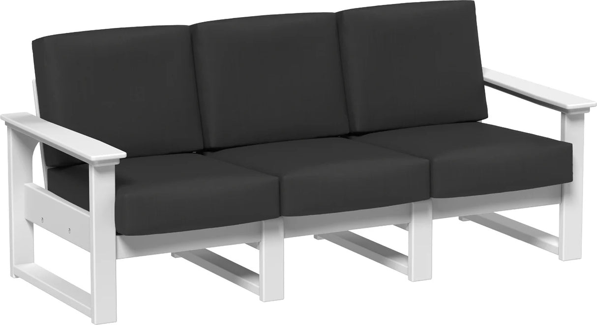 This image shows the deep seating sofa on a white background. The frames are white and the cushions are spectrum carbon.
