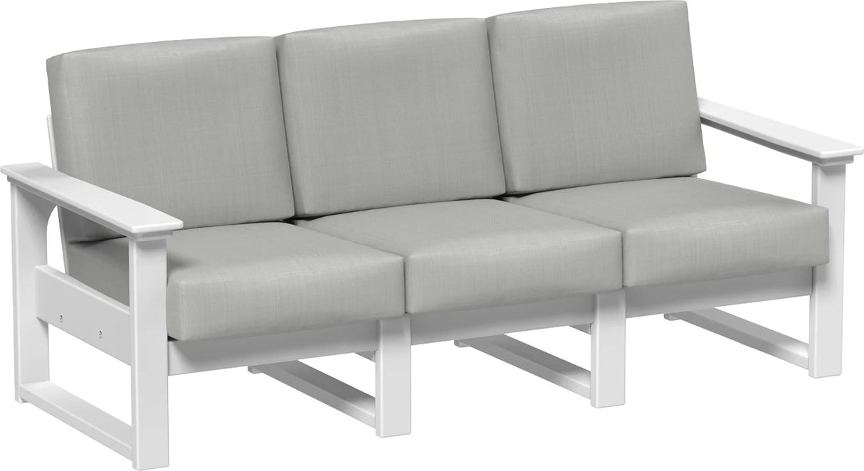 This image shows the deep seating sofa on a white background. The frames are white and the cushions are spectrum dove.