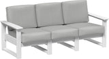 This image shows the deep seating sofa on a white background. The frames are white and the cushions are spectrum dove.
