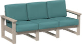 This image shows the deep seating sofa on a white background. The frames are weatherwood and the cushions are cast breeze.