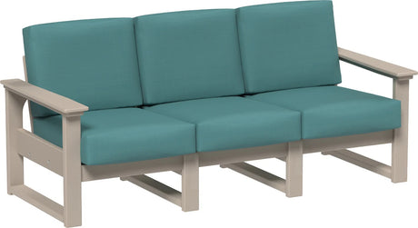This image shows the deep seating sofa on a white background. The frames are weatherwood and the cushions are cast breeze.