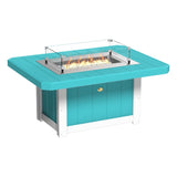 This is the Aruba Blue and White colored rectangular fire pit table on a white background.