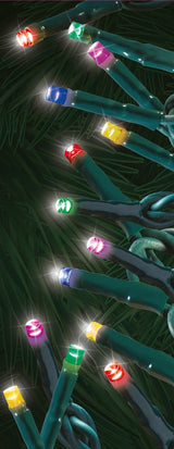 This image shows the multi-colored starry lights all lit up.