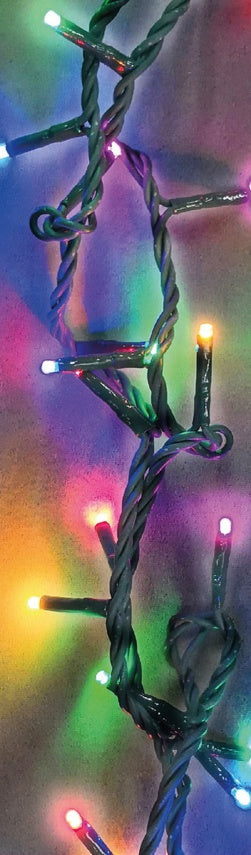 This image shows the string of multi-colored starry lights all lit up.