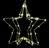 Hanging decoration shaped like a snowflake with a foldable design. Pre-lit with LED lights that can be controlled by an app.