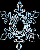 Hanging decoration shaped like a snowflake with a foldable design. Pre-lit with LED lights that can be controlled by an app.