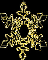 Hanging decoration shaped like a snowflake with a foldable design. Pre-lit with LED lights that can be controlled by an app.