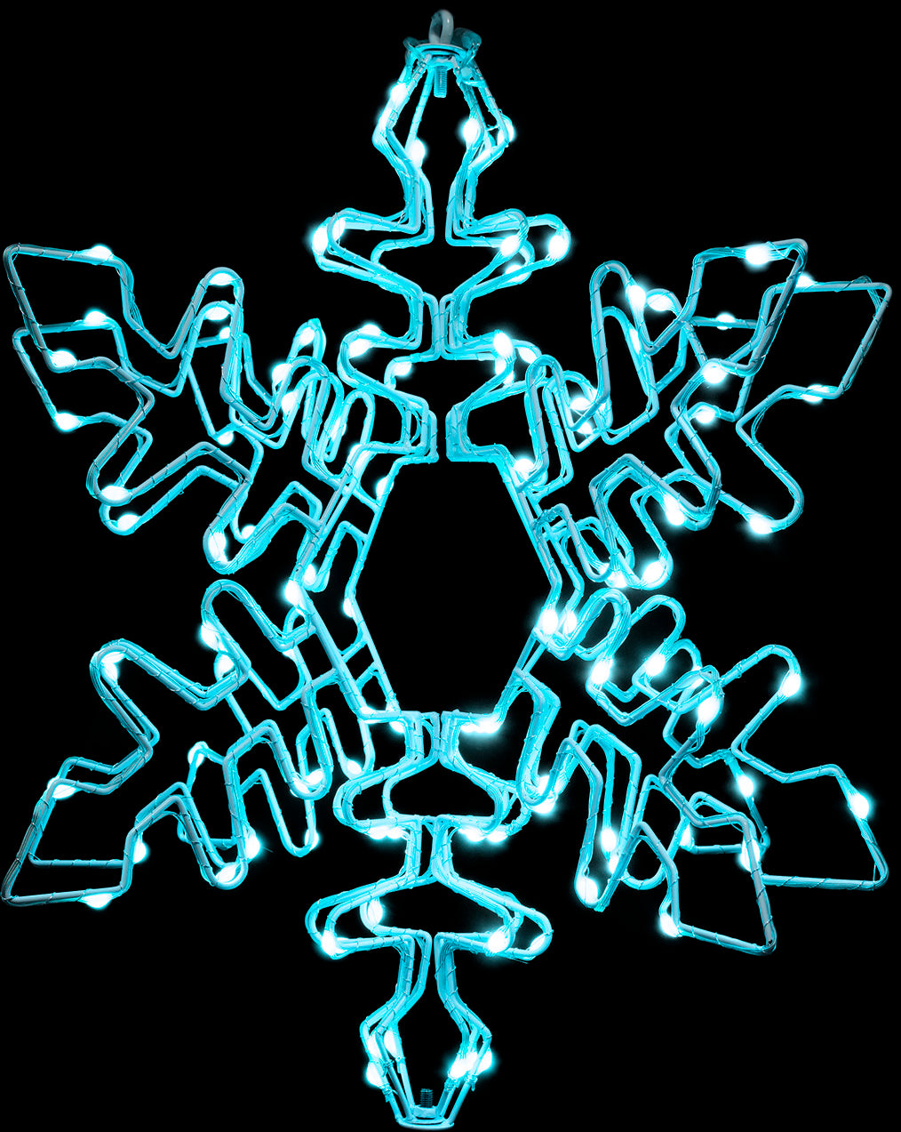 Hanging decoration shaped like a snowflake with a foldable design. Pre-lit with LED lights that can be controlled by an app.
