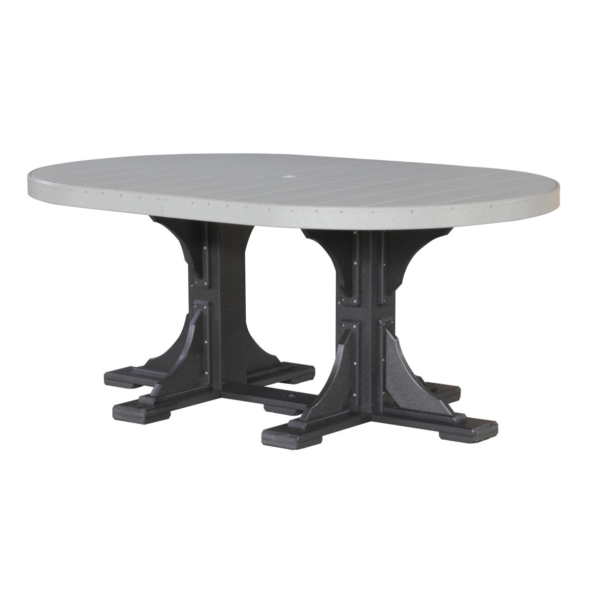 This is the Dove Gray and Black colored oval dining table on a white background.