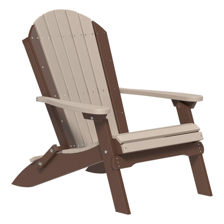This is the Weatherwood and Chestnut Brown colored Folding Adirondack Chair on a white background.