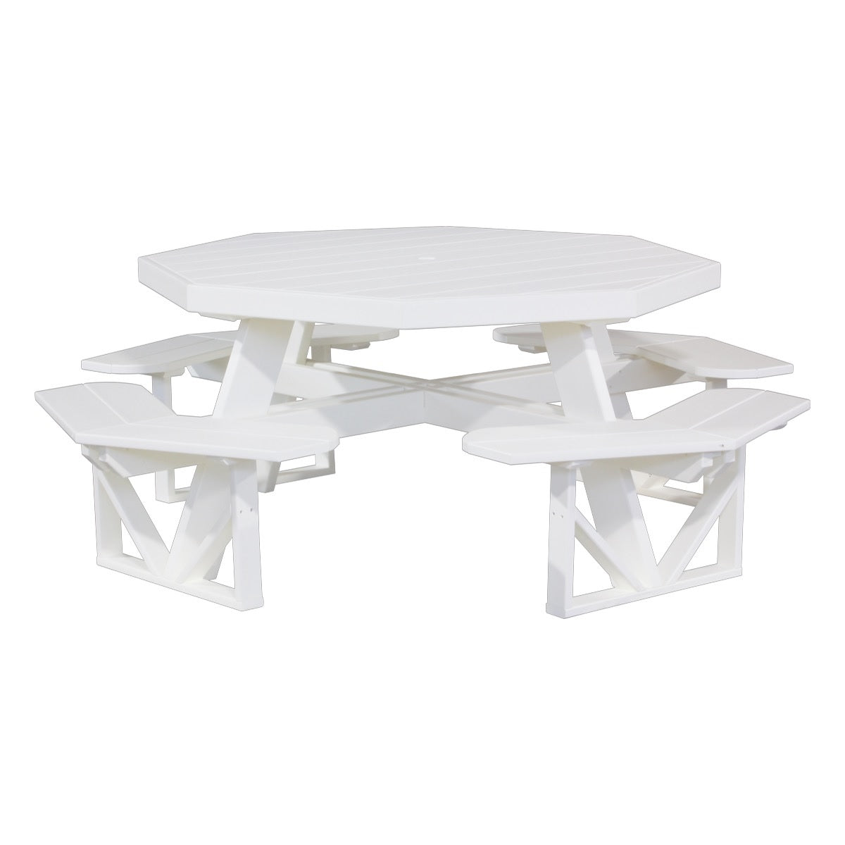 This is a White colored picnic table on a white background.