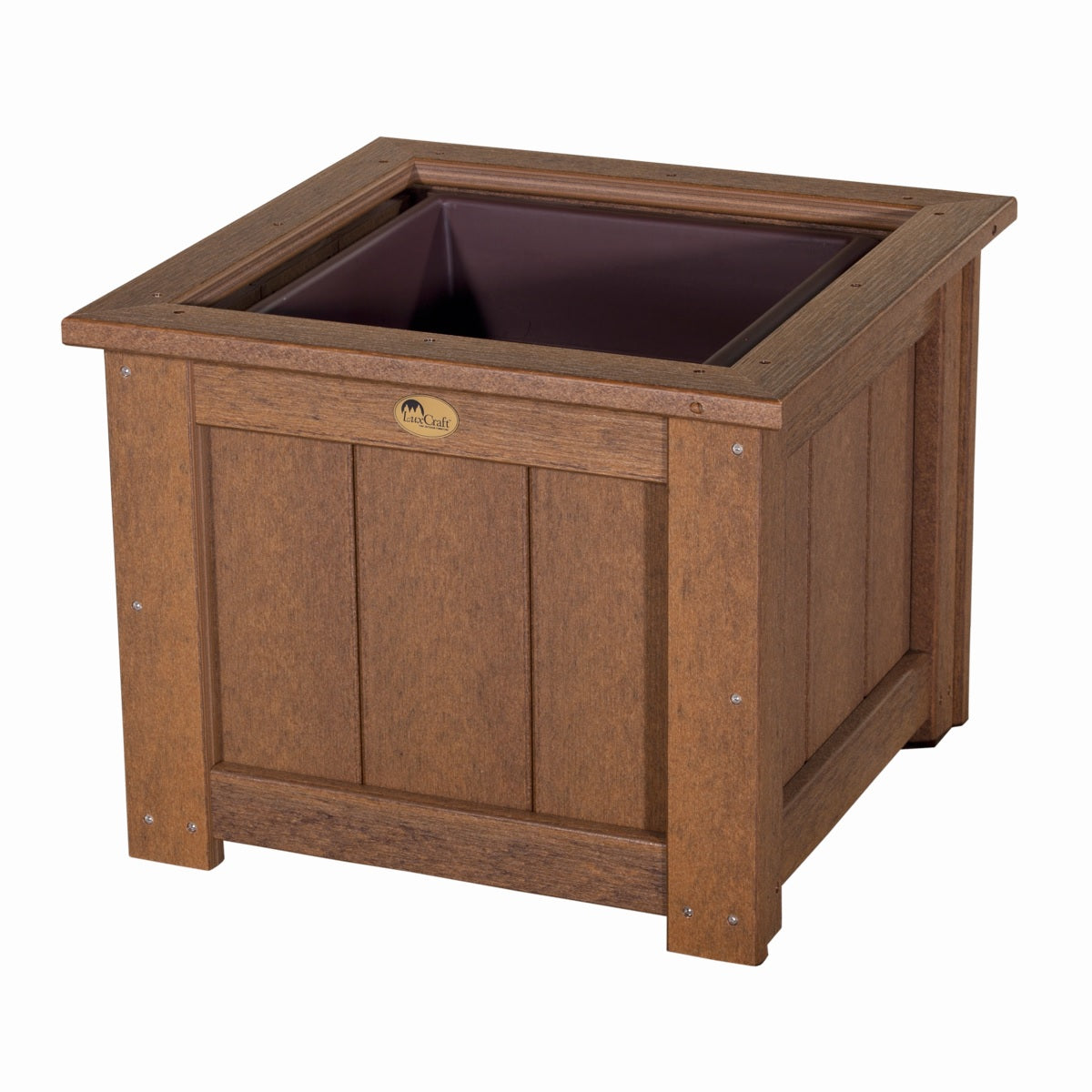 This is the Antique Mahogany colored square planter box on a white background.