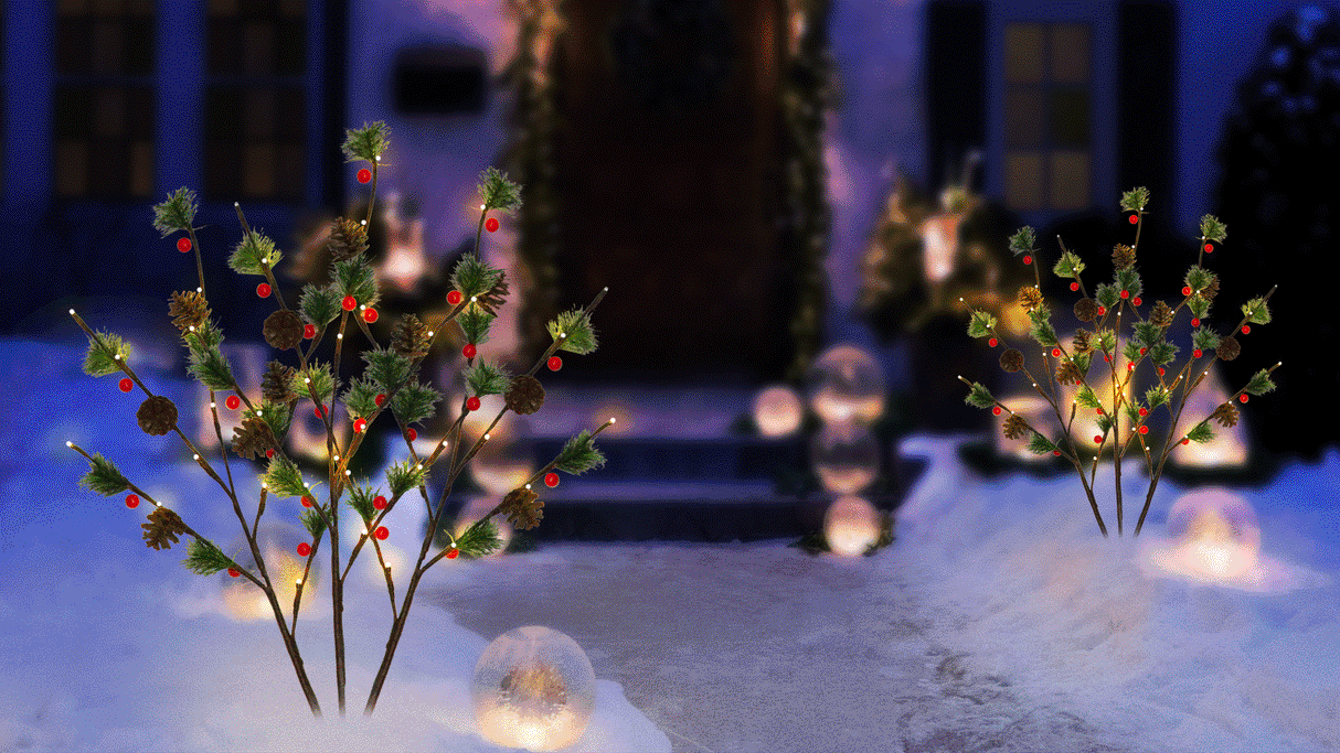 30" LED Austrian Pine Branches with Berries and Pine Cones (3-Pack)