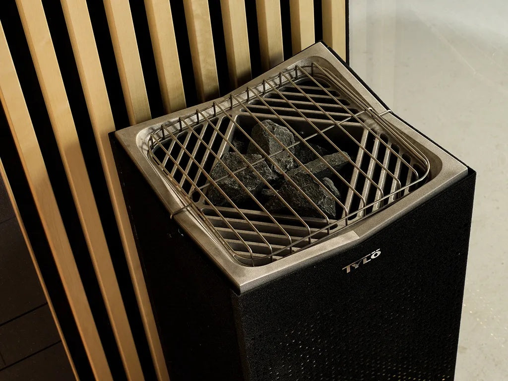 This image shows the heat source of this sauna.