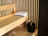This image shows the benches inside the sauna.