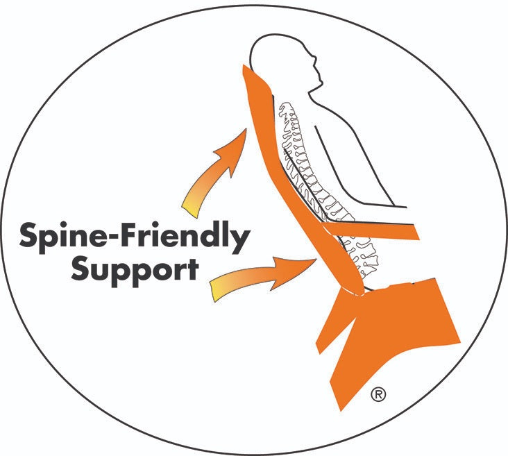 Cartoon showing how spine-friendly the support on these Adirondack chairs are.