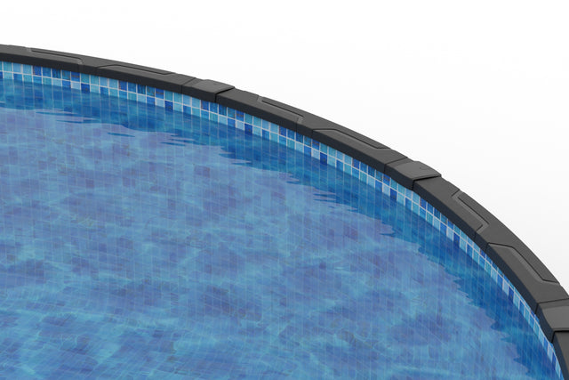 This image shows the inside of the pool, featuring the pool liner and the top ledges.