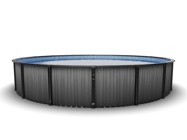 This image shows the swimming pool in full. The outside of the pool is gray with vertical lines.