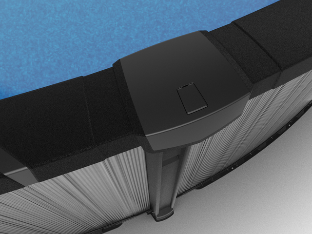 This image shows what the side of the pool looks like from above. The top ledge is black and the side of the pool features vertical lines.
