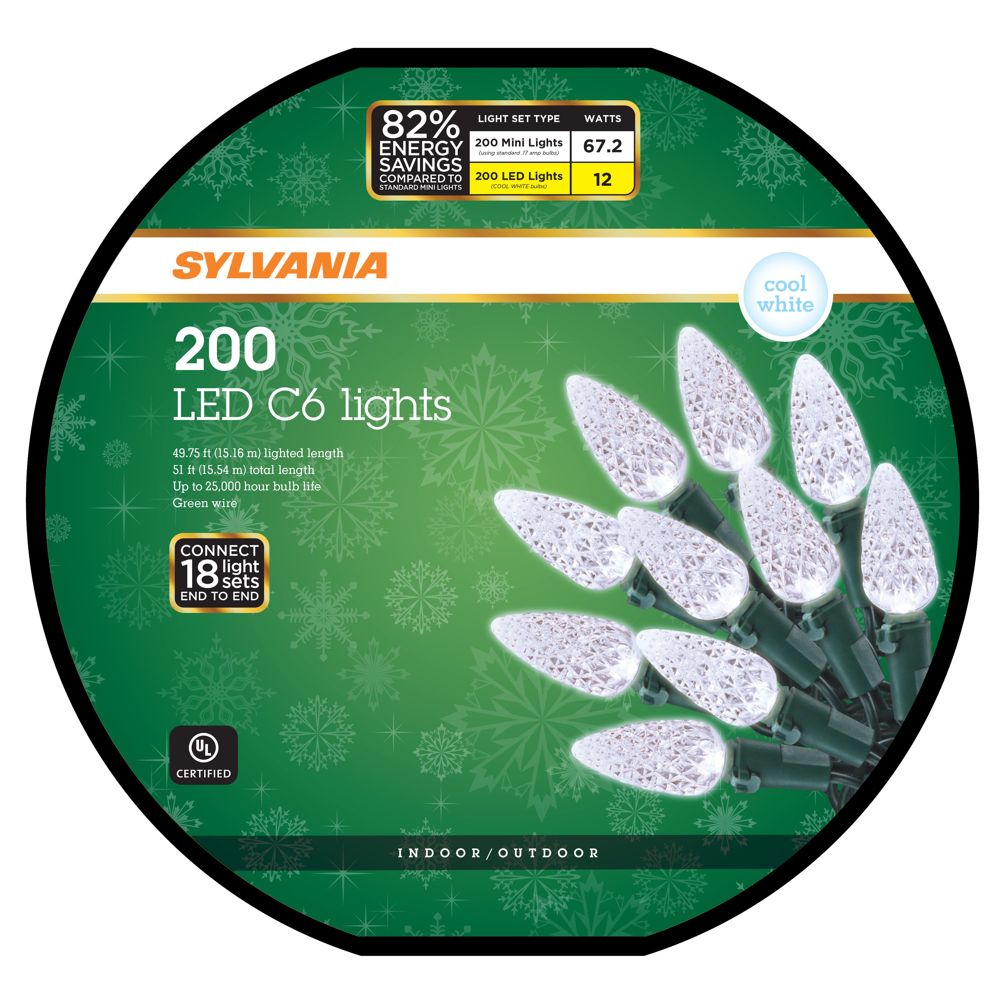 Sylvania Set of 200 LED C6 Christmas Lights on a Reel | C6 Lights