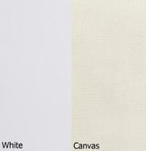 This is a swatch image showing the White frame and the Canvas cushion color.