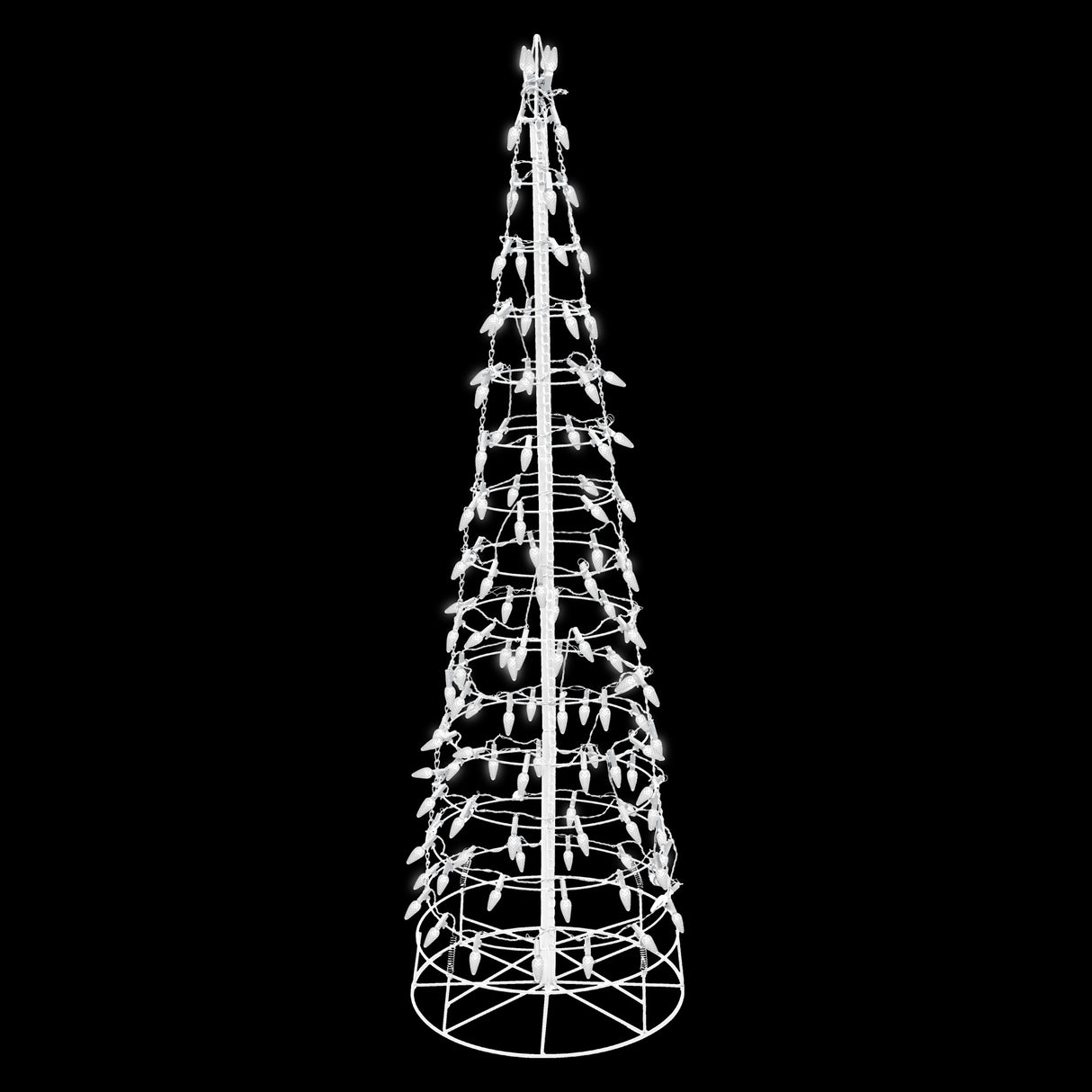 This image shows the 4 ft. white wire cone tree on a black background.