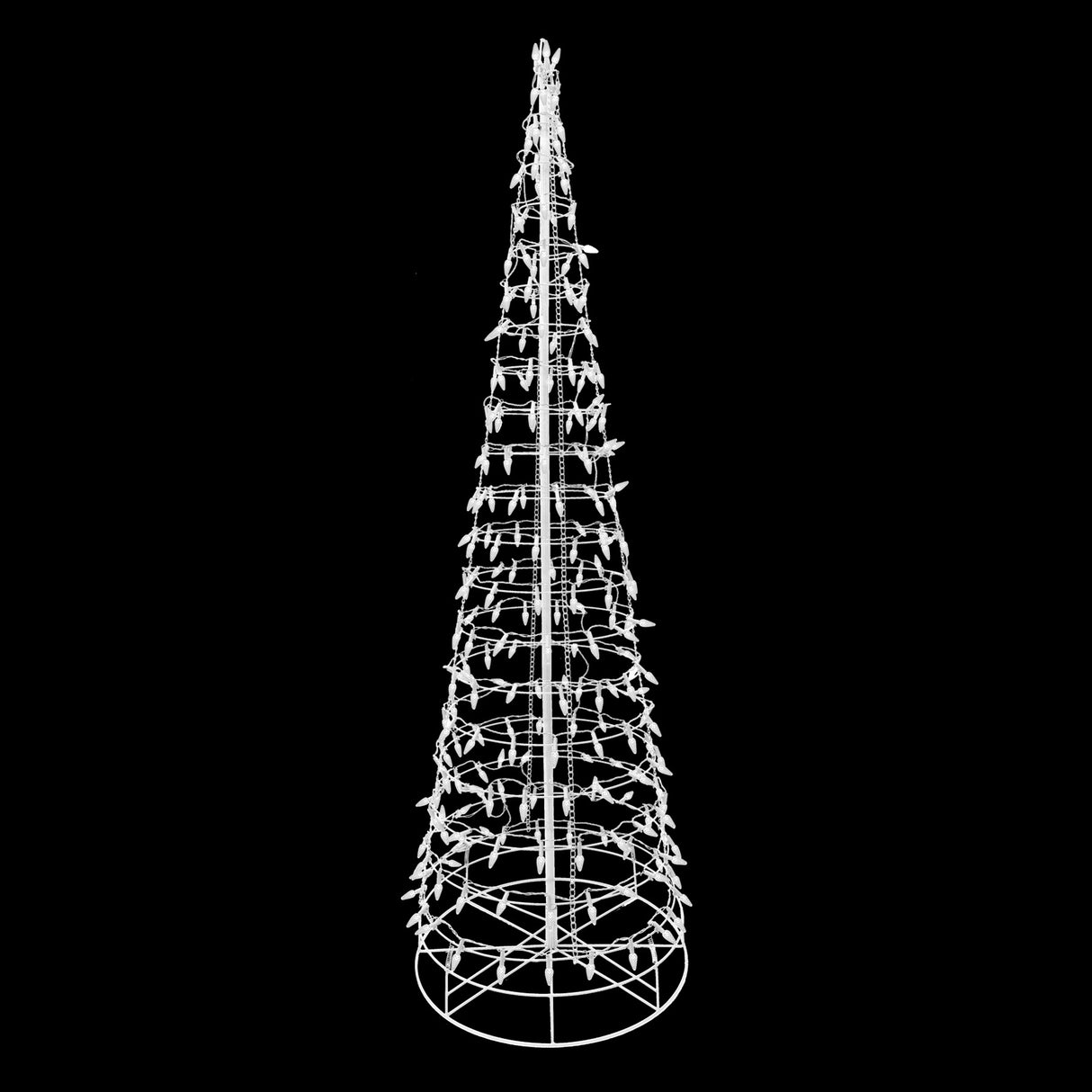 This image shows the 6 ft. white wire cone tree on a black background.