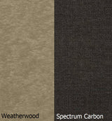 This is a swatch image showing the Weatherwood frame and the Spectrum Carbon cushion color.