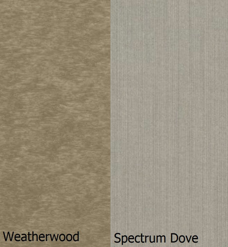 This is a swatch image showing the Weatherwood frame and the Spectrum Dove cushion color.