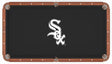 This image shows a pool table with a black felt cloth that has the White Sox logo in the center.