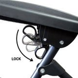 This image shows an up close view of the dual finger tip locking system so you can keep the chair position in place.