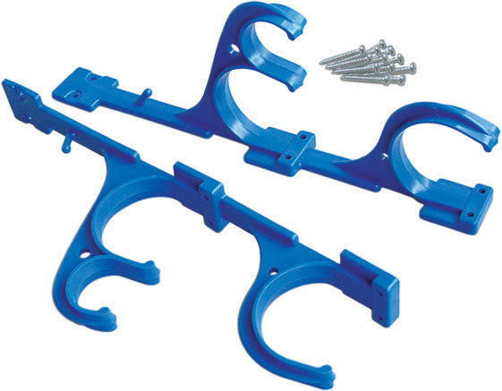 Hangers that get screwed into a fence to hold up your telescopic pool cleaning pole.