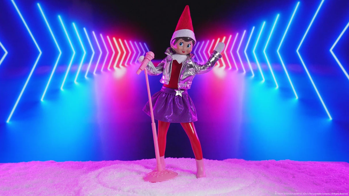 This video showcases the MagiFreez Popstar outfit with a neon blue, purple and pink background designed to look like she's on a stage.