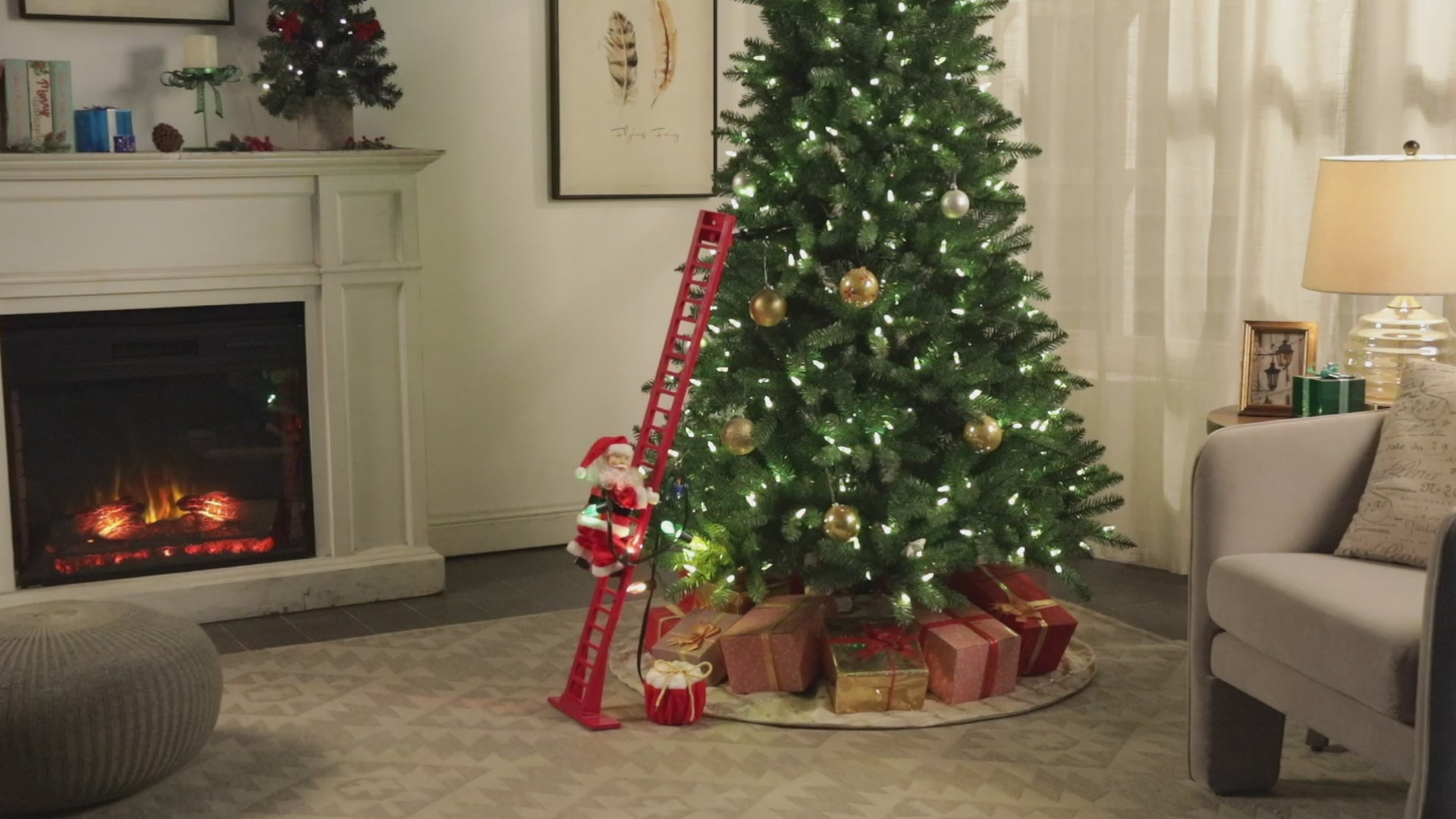 Animated and Musical Climbing Santa with LED Light Strand