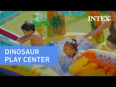 Dinosaur themed inflatable water park for kids.